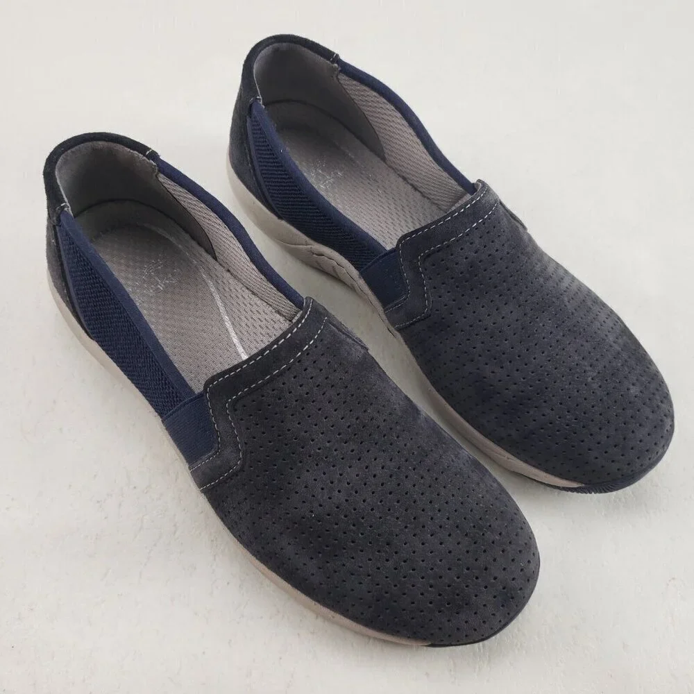 Dansko Halle Suede Slip On Shoe Womens 6.5 7 37 Blue Perforated Comfort Flat